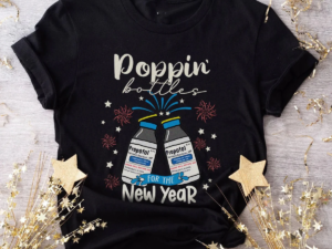 Celebrate in chic style with our Poppin Bottle New Year T-shirt in classic black. Cheers to fashion